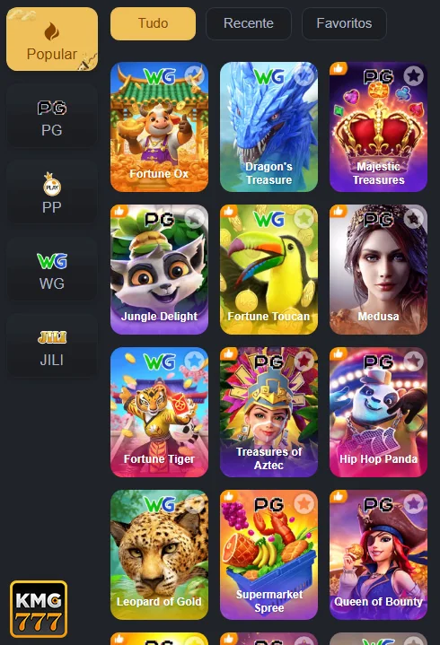 Tela inicial de app de apostas esportivas kmg777.com